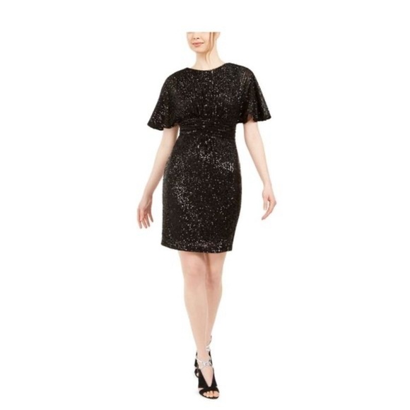 CALVIN KLEIN Sequined Bell Sleeve Crew Neck Above The Knee Party Sheath Dress 12 - Picture 1 of 17